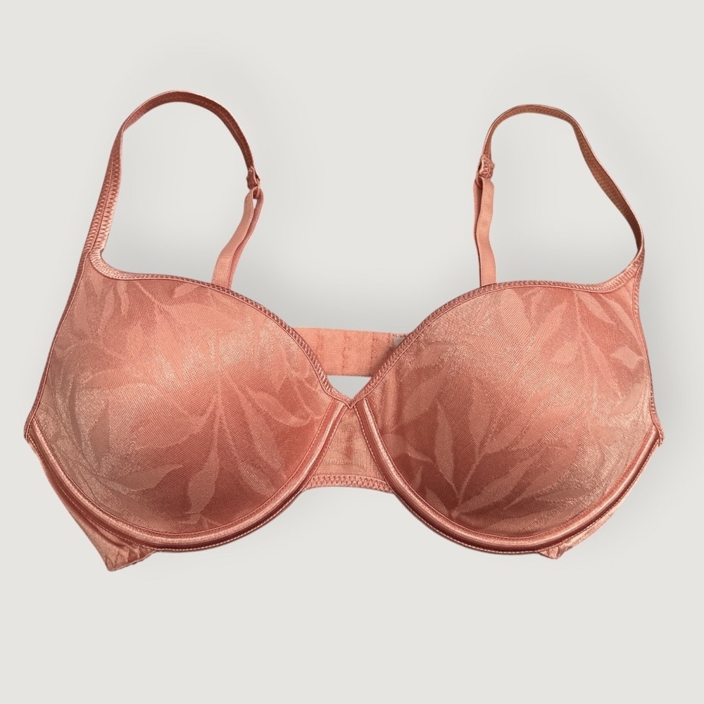 Vassarette Coral Pink Leaf Jacquard Underwire Bra 38C Y2K Style 75237 NEW